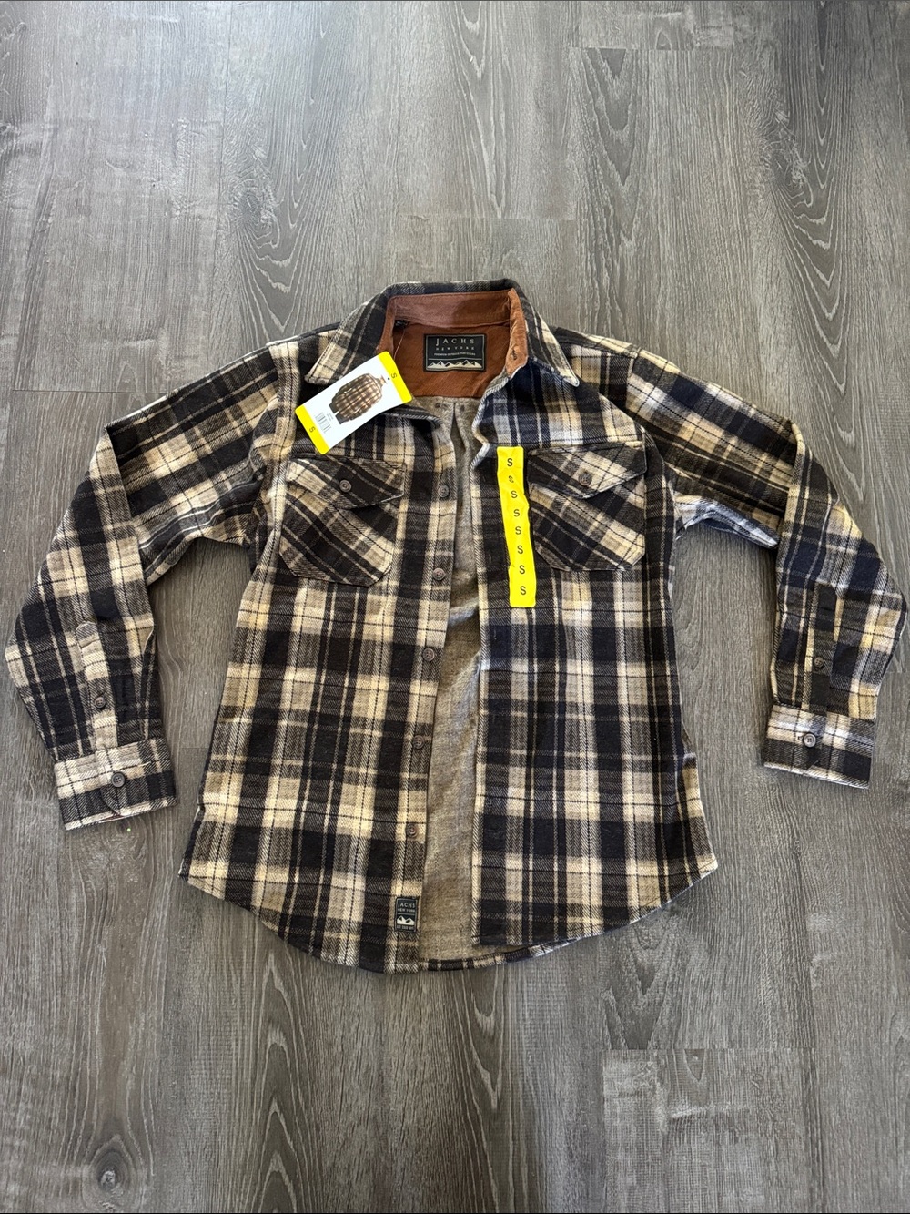 Jachs NY Mens Small Brown and Black Plaid Button-Front Shirt Jacket